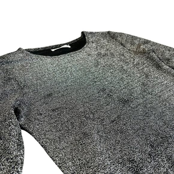 Reformation Women’s Riley Long Sleeve Metallic Silver Black Glitter Mini Dress M - Picture 14 of 16